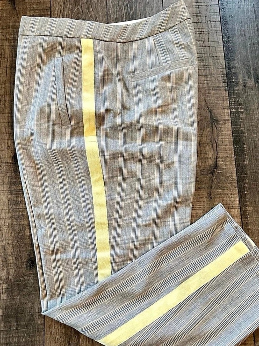 ME+EM Tailored Plaid Trousers with Yellow Side Stripe Gray & Yellow UK 16
